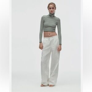 Zara Green and White Striped Crop Top